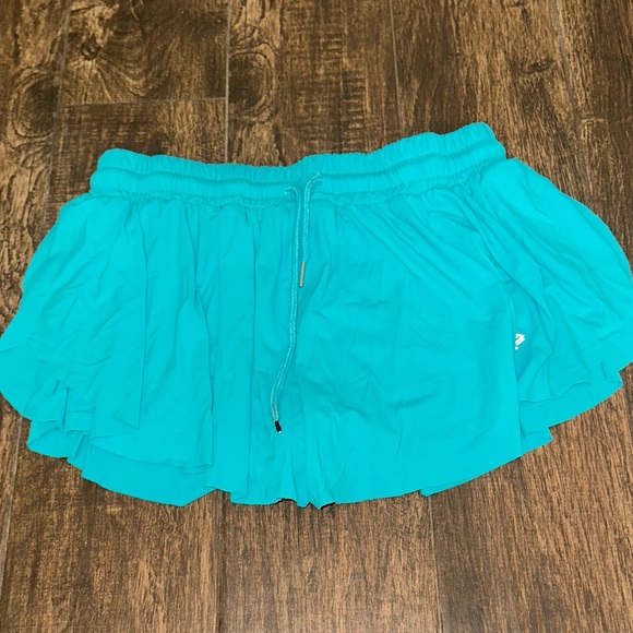 Pants - Teal Ruffle butterfly athletic Shorts with build in shorts liner